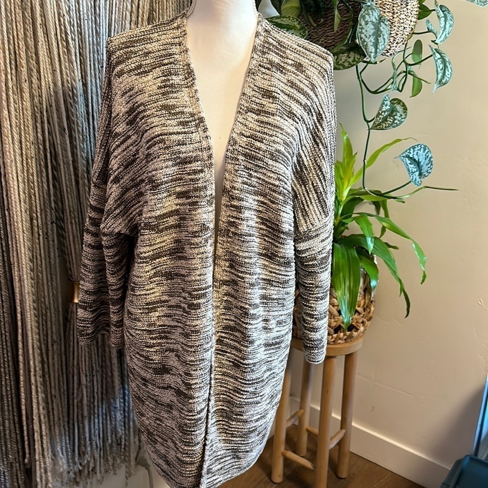 J. Jill Marled Black and Cream Open-Front Cardigan Sweater
